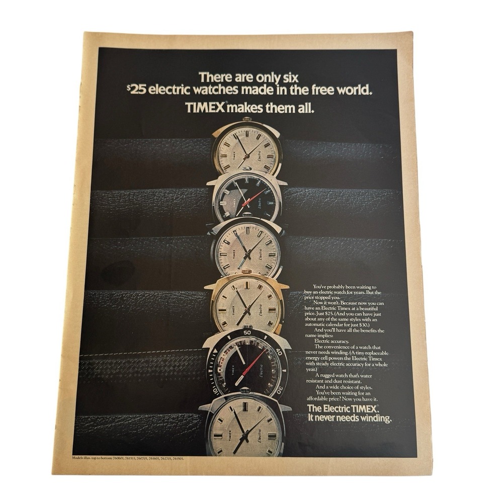 1971 Timex ELECTRIC Wristwatch $25 Watches Vintage Print Ad‎ Life Mag Size